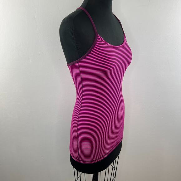 LULULEMON Power Y Tank Top Shelf Bra Hyper Stripe Raspberry Glo Plum 4 6 RARE - Picture 3 of 6